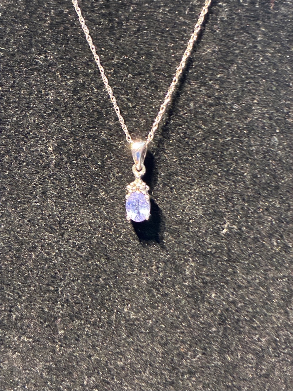 10K White Gold Tanzanite Pendant and Necklace. 18”Chain